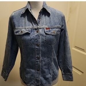 Avirex Long Sleeve Denim Shirt Size small shacket snaps jean RARE Vintage Y2K